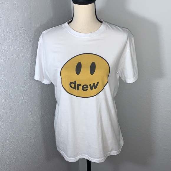 DREW Justin Bieber Same Style Smiley Face Graphic Short Sleeve Shirt Sz Medium - Picture 2 of 9